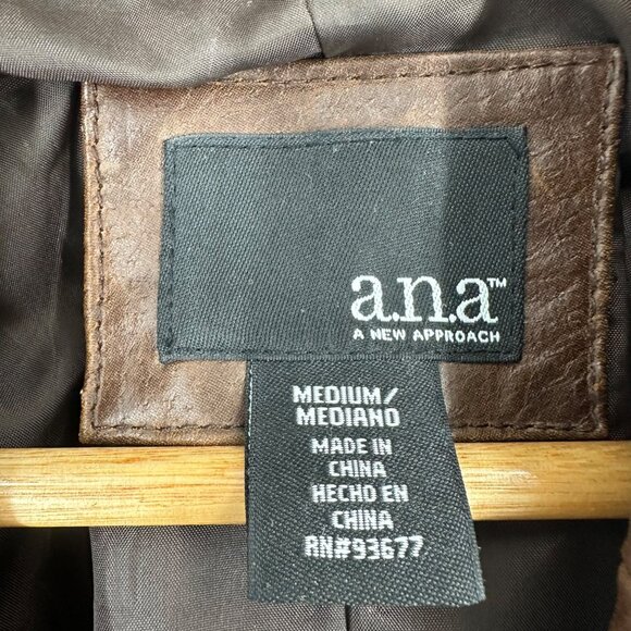 A.N.A Vintage Chocolate Brown Genuine Leather Button Front Mid Length Coat Sz M - Picture 5 of 7
